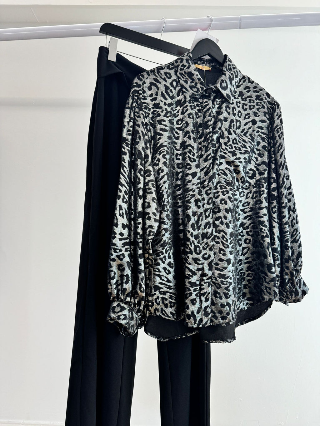 Silver Grey Leopard Print Blouse