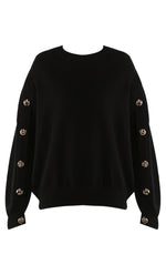 Leopard Button Sleeve Round Neck Jumper