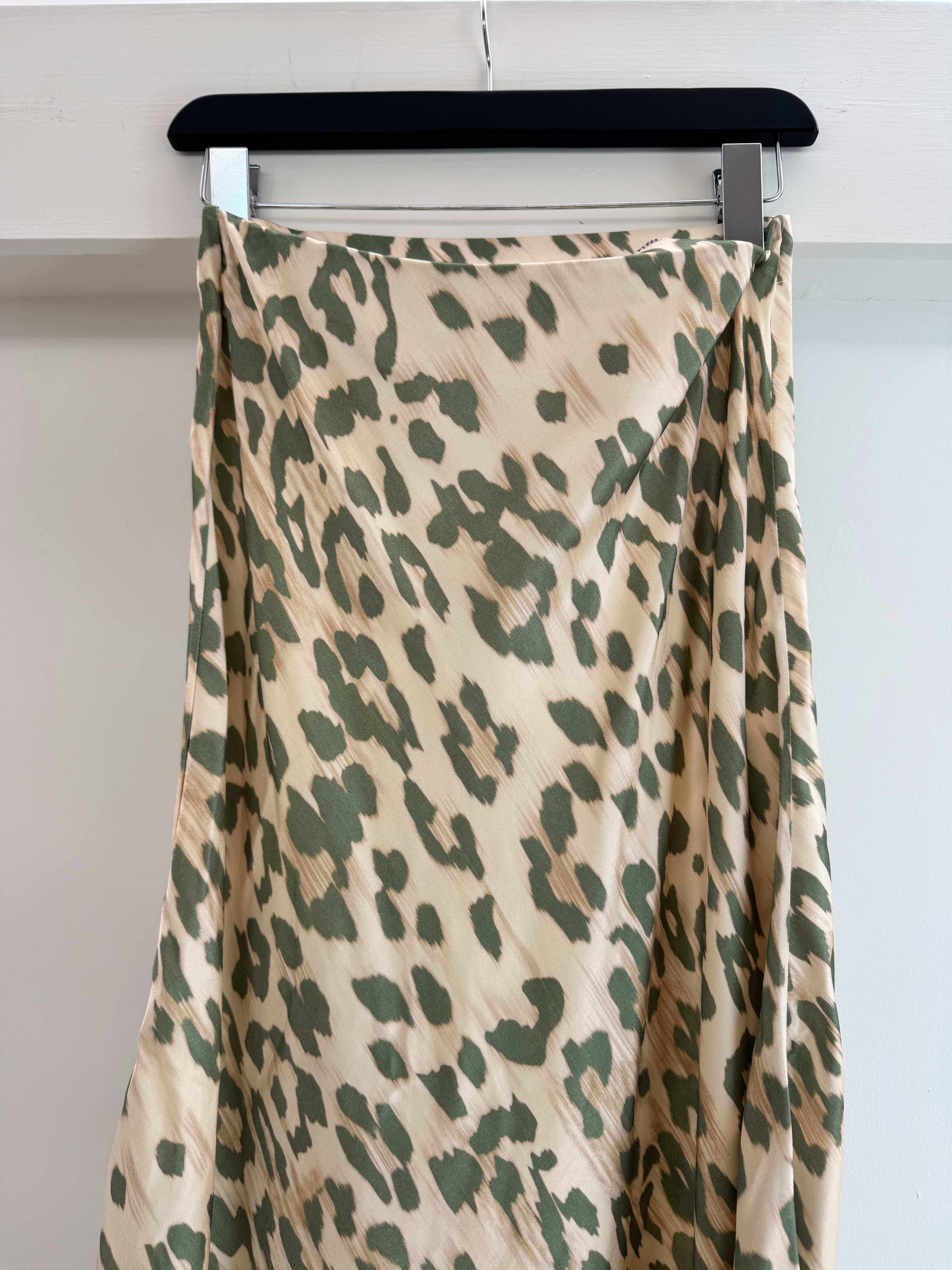 Leopard Print Satin Midi Skirt