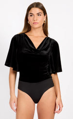 Black Velvet Draped Bodysuit