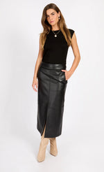 Black Leather Look Midaxi Skirt