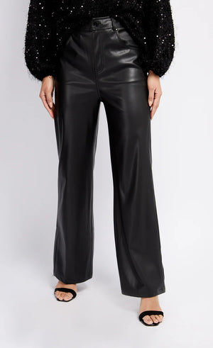 Black Leather Look Straight Leg Trousers