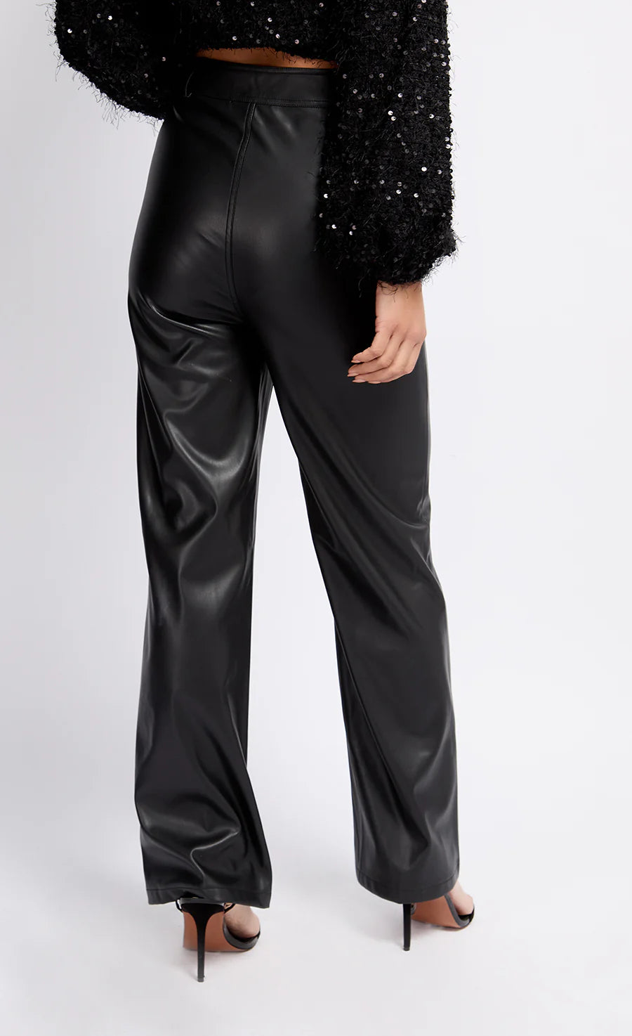 Black Leather Look Straight Leg Trousers