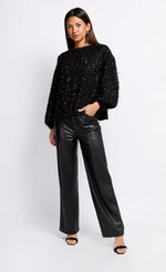 Black Leather Look Straight Leg Trousers