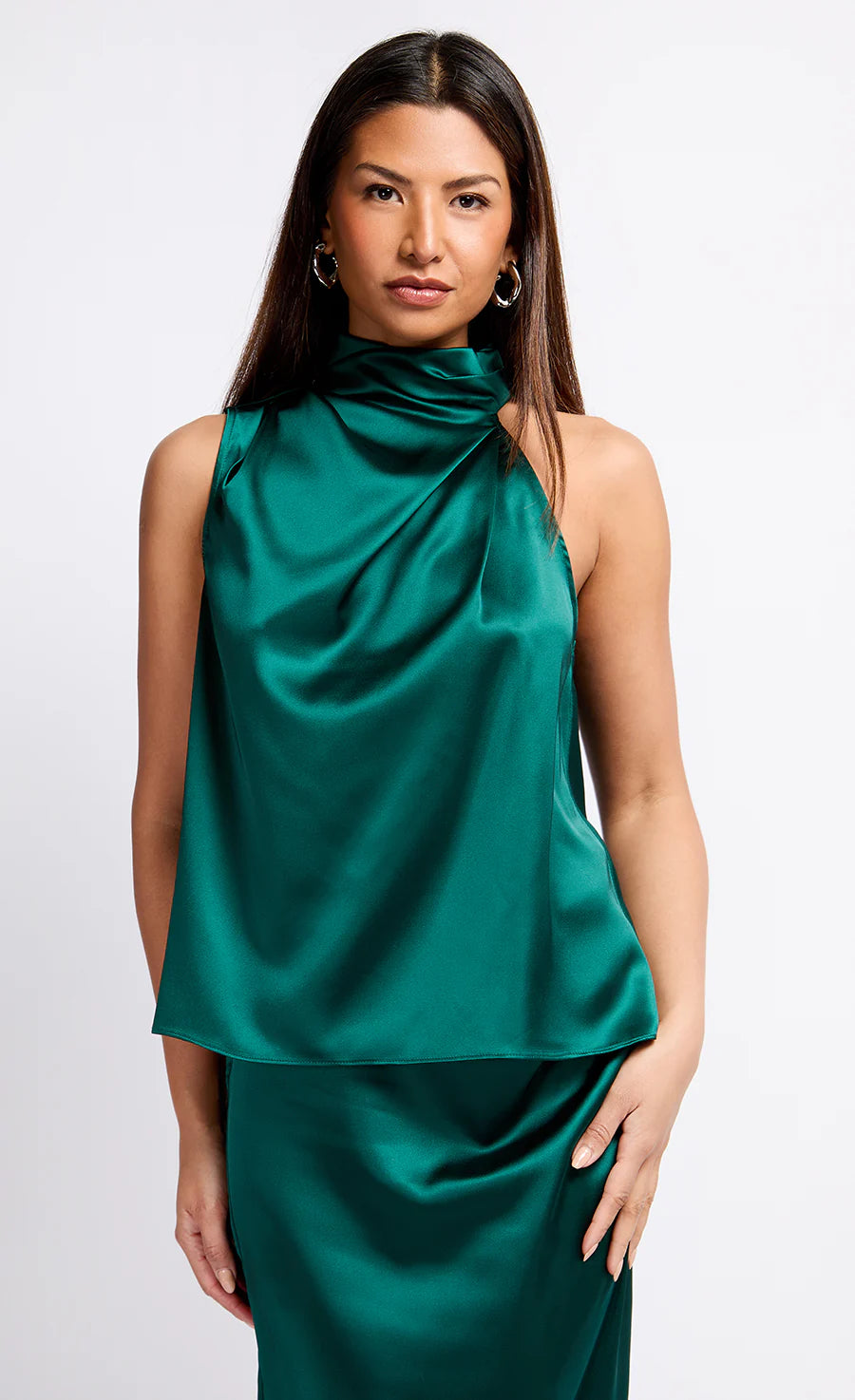 Green Satin Drape Top