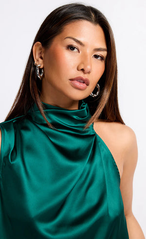 Green Satin Drape Top