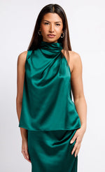 Green Satin Drape Top